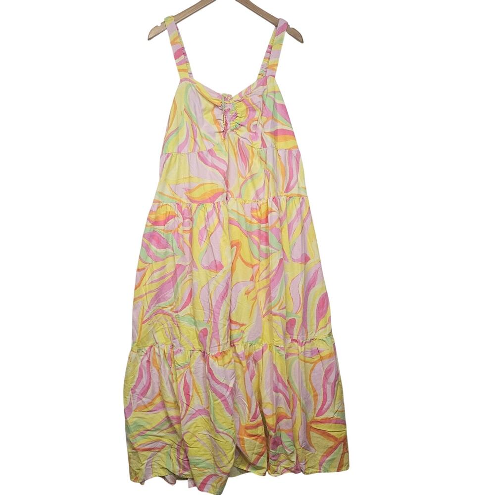 Terra & Sky Plus Size Pink Yellow Floral Maxi Dress Sleeveless Women's Plus 1X